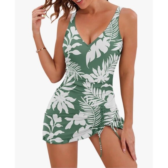 NWT AIDONGER sage green one piece swimsuit Size M with built in bra. Classy fit. - Picture 3 of 12